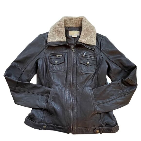Michael Kors Women’s Leather Moto Jacket • Brown • Medium - Picture 1 of 16